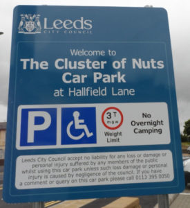 Sign for the Cluster of Nuts Car Park