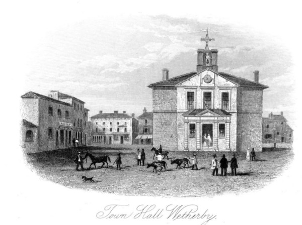 Engraving of the town hall in olden times