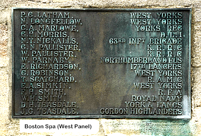 Boston Spa WW1 Roll of Honour 1